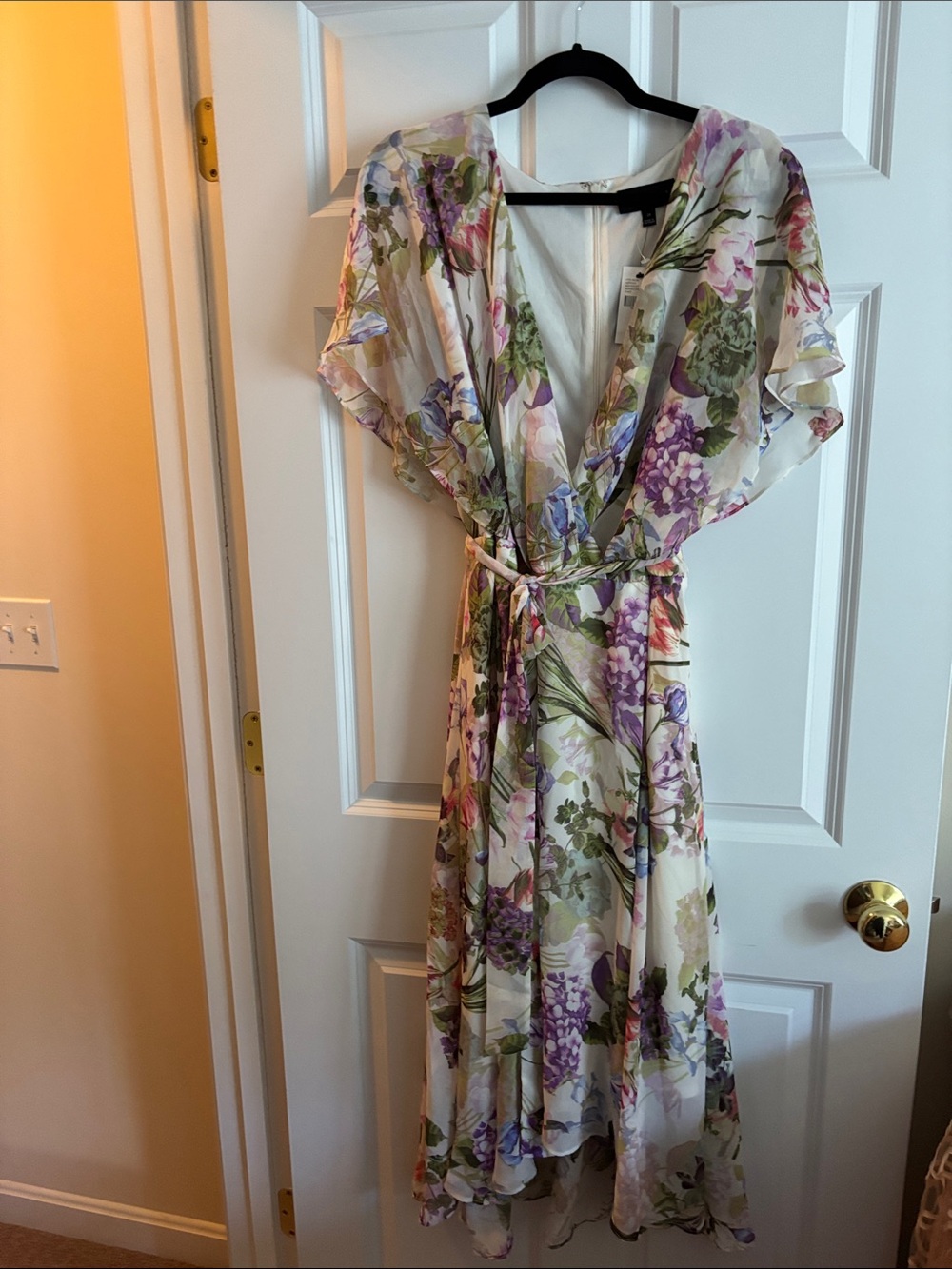 Sheer Floral Wrap Maxi Dressin Lavender & Cream